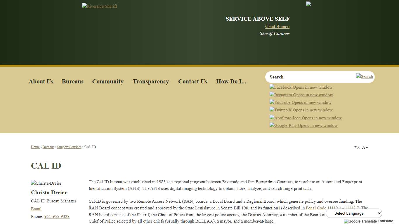 CAL ID Riverside County Sheriff, CA